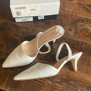 Leith White Leather “Nikki” Kitten Heel
